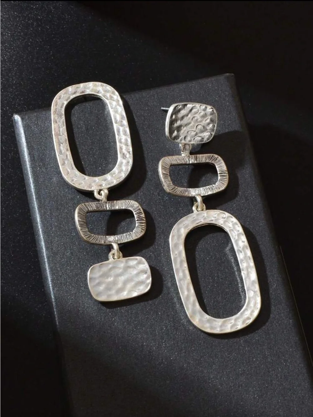 Silver Textured Geometric Drop Earrings - Women Jewelry